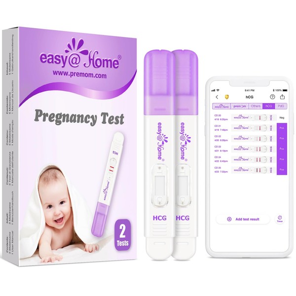 Early Detection Pregnancy Test kit - 2 x Easy@Home 10mIU/mL Highly Sensitive HCG Pregnancy Tests - Accurate Home Fertility Testing Kit - Early Result Midstream Sample Test Strips