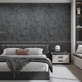 POWTICK Dark Grey Black Concrete Wallpaper Peel and Stick 30.3"x197" 3D Effect Grey Concrete Contact Paper Removable Waterproof Matte Textured Cement Look Vinyl Wrap Wall Stickers for Kitchen Bedroom