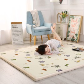 Loartee Kids Play Area Rug - 1.2" Soft & Thick Coral Velvet Nursery Rug, Crawling Mat for Toddler, Jungle Animals Play Mat, Non-Toxic & Anti-Skid, Light Yellow, Size:6'6"x6'6"(About 200x200cm)