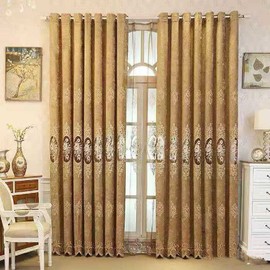 Amidoudou 1 Pair European Luxury Jacquard Hollow Curtains Embroidered Chenille Curtains for Living Room Bedroom (Coffee,51x84 Inch)