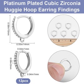 Beebeecraft 12Pcs Platinum Plated Huggie Hoop Earring Findings Round Leverback Earring Hooks with Loop Silver Earwires with Storage Box for DIY Earring Making
