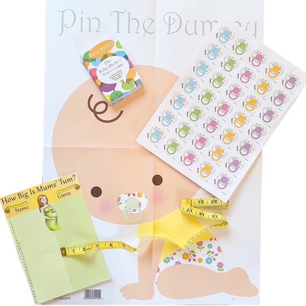 Baby Shower Games Pack for Up To 35 Players & Includes 3 Most Popular Games: Guess Mum's Tum, Pin The Dummy & Baby Word Babble Baby Shower Game. Ideal for Baby Shower Boy Game, Baby Shower Girl Game,