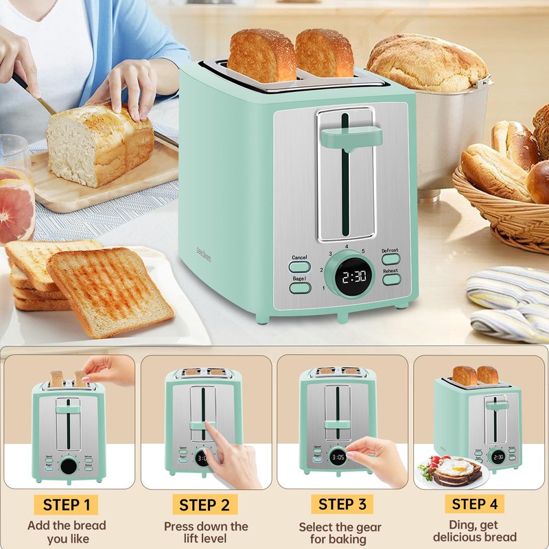 SEEDEEM Toaster 2 Slice, Bread Toaster with LCD Display, 7