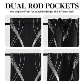 NICETOWN Thermal Insulated Door Blackout Curtains for Bedroom, French Door Curtain with Silver Print Foil Wave Striped Pattern for Narrow Glass Door, 25 x 72 inches Long, 1 Panel, Black