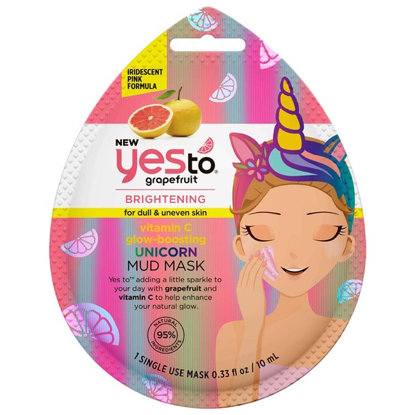 Yes To Grapefruit Brightening Vitamin C Glow-Boosting Unicorn Mud Mask - Single Use | For Dull and Uneven Skin | Grapefruit and Vitamin C To Help Enhance Your Natural Glow
