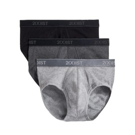 2(X)IST mens Essential Cotton Contour Pouch Brief 3-Pack,Black/Grey/Charcoal Heather,Medium