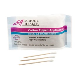 School Health - Aplicador de punta de algodón, 3 pulgadas, paquete de 1000 unidades, eje de madera con punta 100% algodón, no estéril, sin látex y de un solo uso