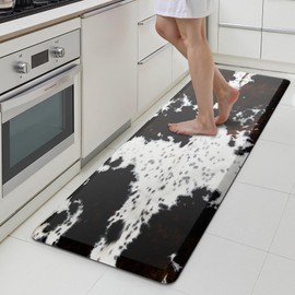 Opulentix Brown and White Kitchen Mat for Floor Spotted Cow Skin Kitchen Rugs Non Slip Anti Fatigue Waterproof Comfort Rugs for Kitchen Floor Office