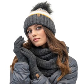 VIVISENCE Winter Hat with Bobble for Women Made of Warm Yarn with Antistatic Effect Bobble Hat Made of Soft Inner Lining Perfect Fit for Cold Winter Days Model 7099, darkgray, One size fits all