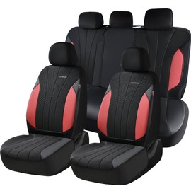 Coverado Car Seat Covers Full Set, Waterproof Automotive Seat Protectors 5 Seats, Red Driver Protectors Universal Fit for SUVs, Trucks, Sedans,Car Accessories