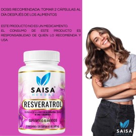 Resveratrol 100 Puro Semilla Uva Vitamina Antioxidante Natural 120 Cáps Saisa Herbal Suplemento Alimenticio Vitaminas Mujer Hombre