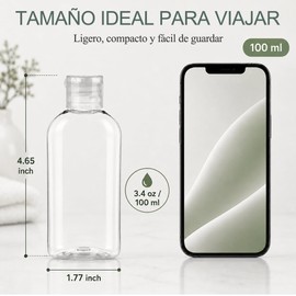 Kit de viaje Janety 5 botellas transparentes – Antifugas y reutilizables
