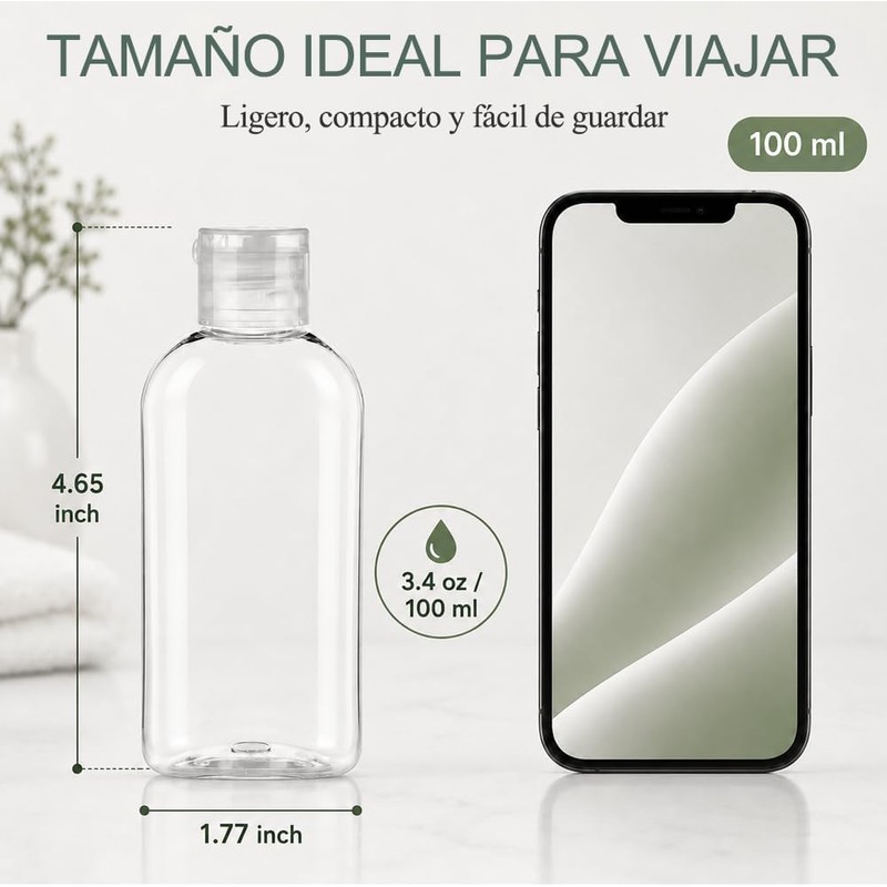 Kit de viaje Janety 5 botellas transparentes – Antifugas y