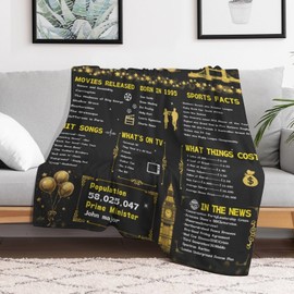 30th Birthday Gifts for Women Men, 60×50 Inch 30th Wedding Anniversary Golden Soft Flannel Blanket, Back in 1995 Birthday Gifts Ideas for Husband Dad Mom Parents Grandparents (Black Glod-1995)