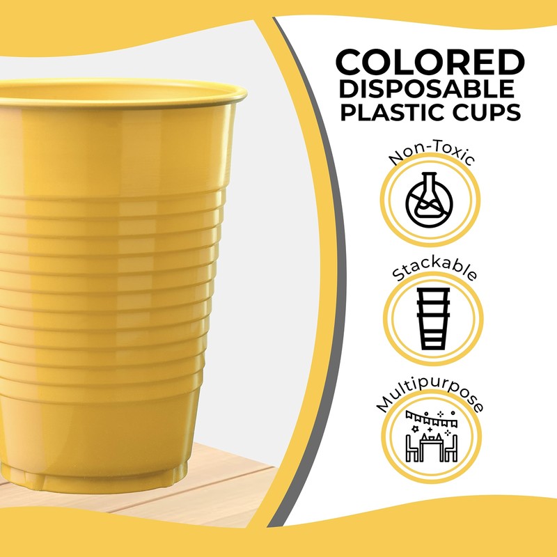 Yellow Disposable Plastic Cups - 100 Pack 12 Oz Plastic