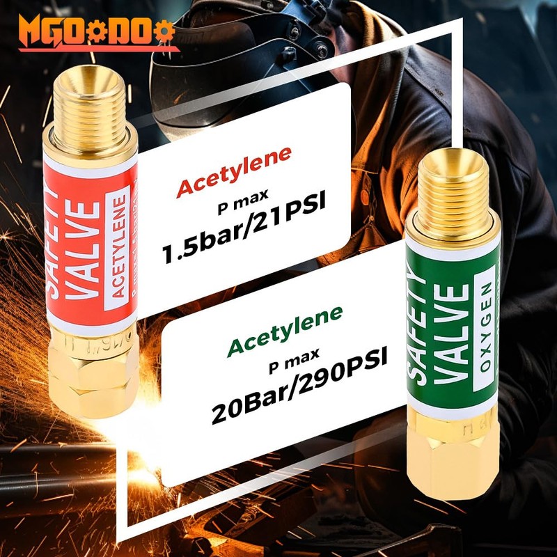 Mgoodoo 4Pcs Oxygen Acetylene Flashback Arrestors Set Regulator End Standard