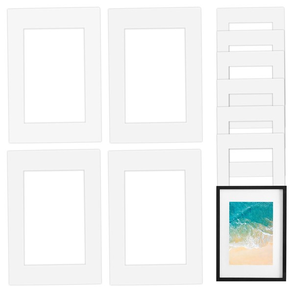 KMZ 10 Pack Photo Frames Mounts, White Picture Mounts A4 Mount Board Card Picture Frame Mats Picture Mats for 9.7x6.3 Inch Picture Display Artwork or Paintings