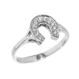 Dainty 925 Sterling Silver CZ-Studded Ladies Horseshoe Ring (Size 6.25)