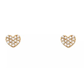 Jewelry by Paula Mini Heart Pavé Lab Created Diamond Stud Earrings 14K Solid Yellow Gold Meduim
