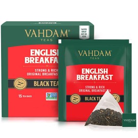 VAHDAM, English Breakfast Tea (30 Pyramid Tea Bags) HIGH CAFFEINE - Strong, Robust & Flavory Black Tea Bags | Brew Hot, Iced or Milk Tea