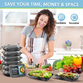 GUANFU Meal Prep Containers Reusable, 50 Pack Extra-Thick Food Storage Containers w/Lids Plastic Bento Box BPA Free Lunch Boxes Disposable Stackable Microwave Dishwasher Freezer Safe(28 oz)