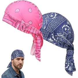 Paisley Cooling Head Scarf Cap Set, Motorcycle Pirate Head Wrap Safety Helmet Liner, Bandana Beanie