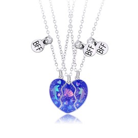 Saalort Best Friend Necklaces for 3 Matching Heart Pendant Magnetic Bff Friendship Necklace, Copper, Cubic Zirconia