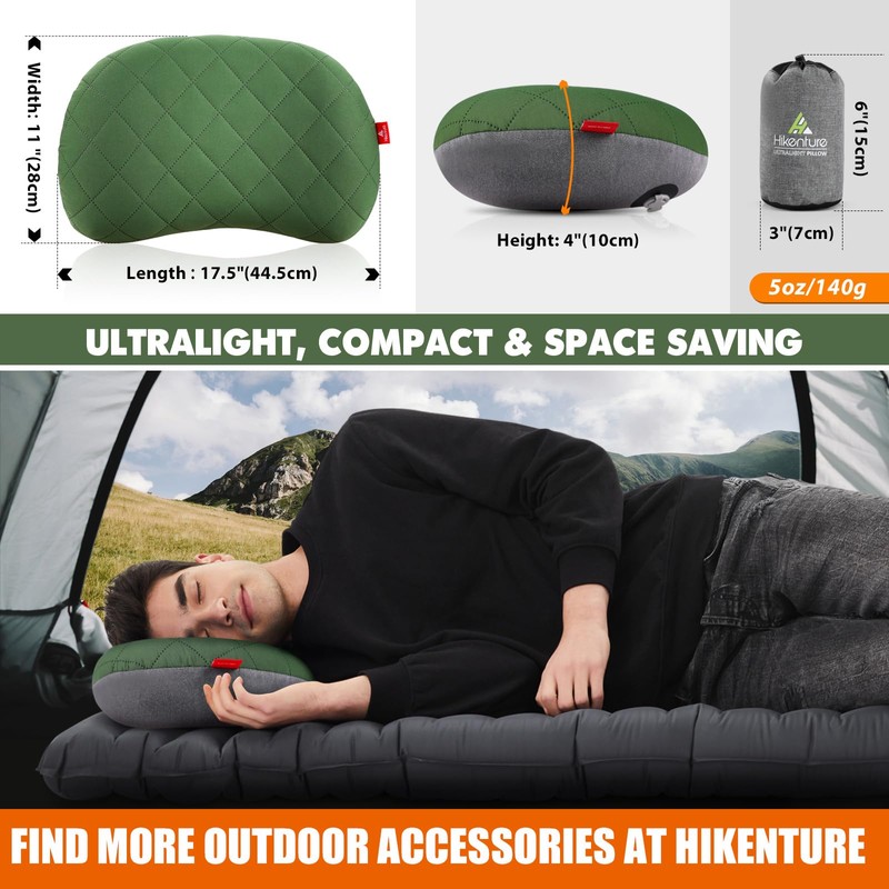 HIKENTURE Inflatable Pillow with Removable Cover - Camping Pillow -