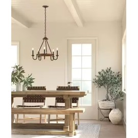 Barrett 22" W 5-Light Chandelier by Kichler Auburn Stain with Anvil Iron Finish