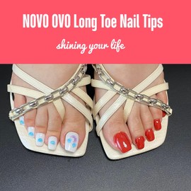NOVO OVO Pack of 120 Long Toenails for Gluing, Artificial Long Toe Nail Tips, Clear Toenails for Gluing, Artificial Toenails, Soft Gel Full Cover Toenail Tips Set, Foot Nails x 12 Sizes in Box