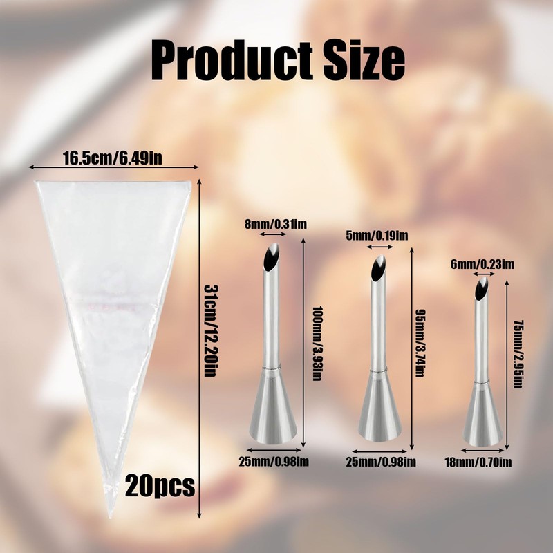 Cream Icing Piping Nozzle Tip, 3 Pcs Long Puff Nozzle