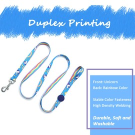 azuza Dog Collar and Leash Set, Adjustable Dog Collar with Matching Leash for Medium Dog, Blue Rainbow Unicorn Dog Collar Leash Combo Set