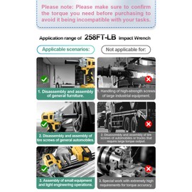 Cordless Impact Wrench 258Ft-lb（350N.m）, 1/2 Impact Gun, 2 Batteries, Pistola de Impacto, with 6 Sockets, Electric Impact Driver for Car Tires and Home YELLOW