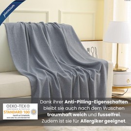 wometo Premium Fleece Blanket Melange OekoTex 140 x 190 cm Approx. 700 g Extra Thick Grey Melange (Bi-Colour) with Anti-Pilling and Quality Edging