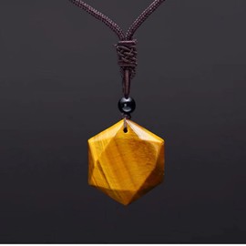 Tiger's Eye Pendant Necklace Hexagram Star Amulet Stones Meditation Natural Tiger's Eye Gemstone Necklace for Men Women, Stone, Tigers Eye