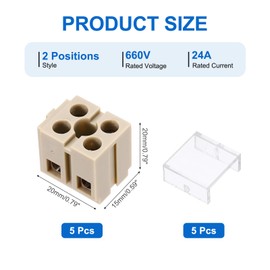MECCANIXITY 5pcs Dual Row Terminal Block, 2 Positions 660V 24A Removable Screw Terminals Strip, Cable Barrier Block Strip for Home Appliances, Electronic Circuits, Beige