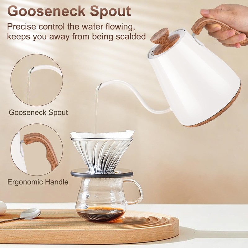 YDDZZM Gooseneck Electric Kettle, Intelligent Temperature Control, Stainless Steel Inner,