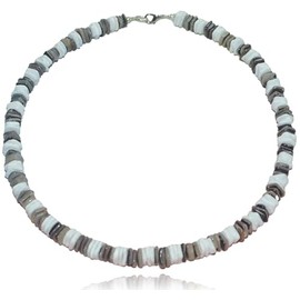 Native Treasure 16" Mens and Womens White Rose and Gray Clam Chips Ark Shells, Tropical Jewelry Summer Beach Surfer Necklace From the Philippines with Lobster Clasp
