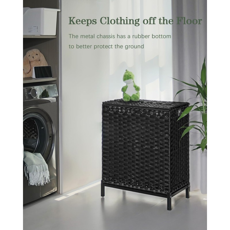 SETVSON Laundry Hamper with Lid, 112 L Handwoven Rattan Wicker