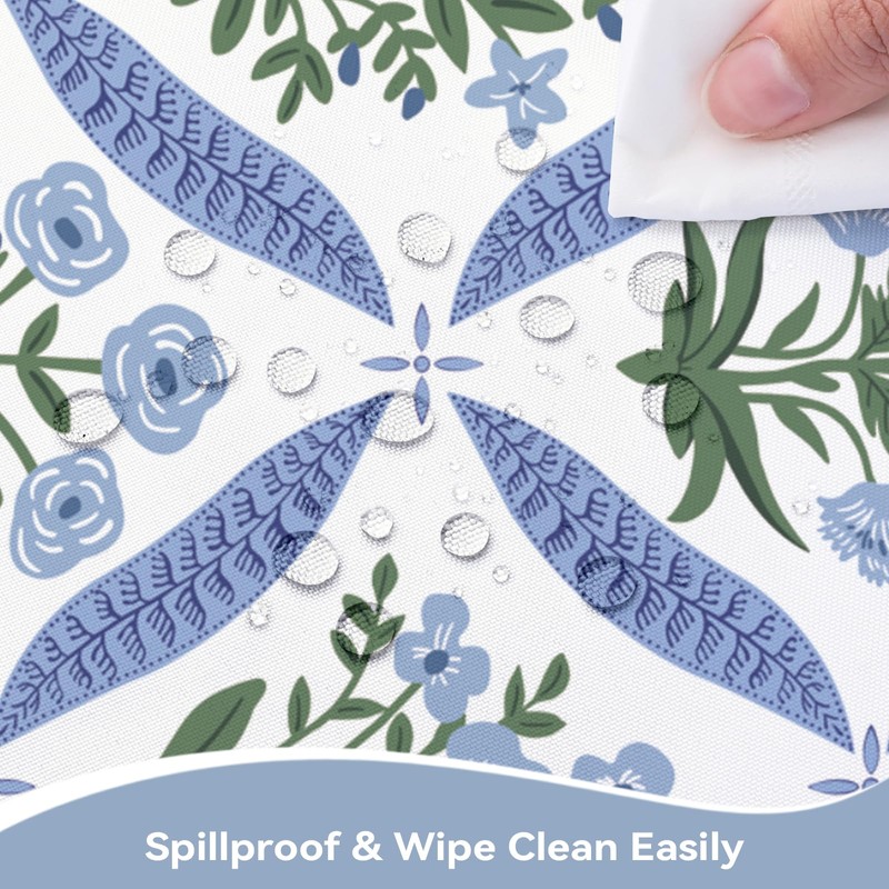 hometrixx Block Print Floral Washable Rectangle Table Cloth Blue 140x180cm