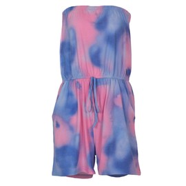 Sexyshine Women's Strapless Off Shoulder Tie Dye Beachwear Short Rompers Jumpsuits(299BV-lanzi,M)