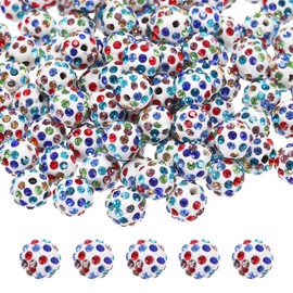 MECCANIXITY 100pcs 10mm Rhinestone Beads for Jewelry Making, Bling Disco Bead Sparkle Diamond Clay Bead for Necklace Bracelet Christmas, Multicolor