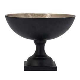 Benjara BM302693 10 in. Pedestal Stand Vintage Style Accent Bowl Gold & Antique Black