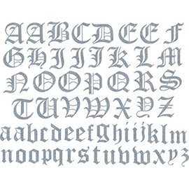SEC Apparel Old English Iron On Letters, 2 Inch - Black, Blue, Gray, White, Green, Orange, Pink, Gold, Red, Yellow, Silver, Glitter Gold, Glitter Red (Confetti Silver Glitter)