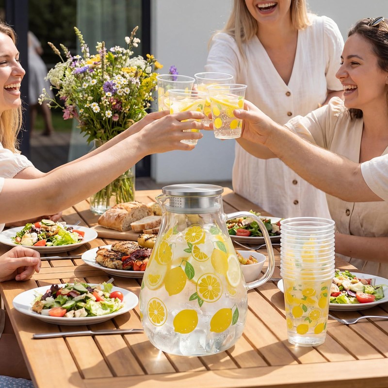 Yungyan Lemonade Pitcher with Lid 67.6 oz Clear Glass Water
