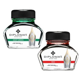 Diplomat Octopus 60ml Ink, Red, Deep Green Ink (D41001005, D41001013) Fountain Pen Ink (30ml Each Ink Bottle, 2 Pack)
