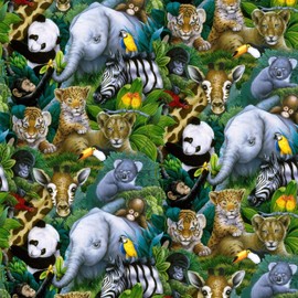 A Rare Occasion Jungle Animals Premium David Textiles 100% Cotton Fabric by The Yard