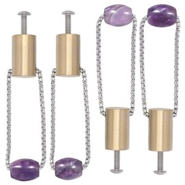 KYEYGWO 4 Pieces Healing Crystal Drawer Handle with Chain, Amethyst Gemstone Beads Furniture Handle for Kitchen Bedroom Wardrobe Dresser Copper Cabinet Handle for Home Decoration