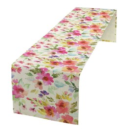 Watercolor Floral Table Runner,Vintage Spring Colorful Botanical Nature Flower Decorative Tabletop Kitchen Decor for Dining Room 13x36 Inch