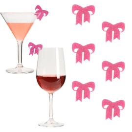 Bellaboro 20Pcs Bow Drink Markers, Drink Tags for Wine Glass, Acrylic Bow Drink Markers for Birthday Party Decorations (Pink)